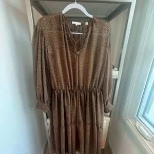Vince Starry Dot Brown Long Sleeve Dress